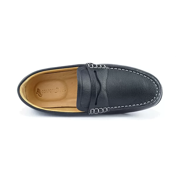 Moccasin pour homme confort r1010 noir cuir  miniature